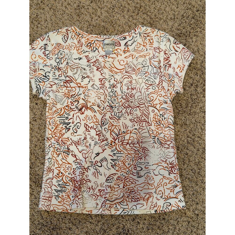 Chico's Printed Tee Thick 100% Cotton EUC XS - Picture 4 of 4